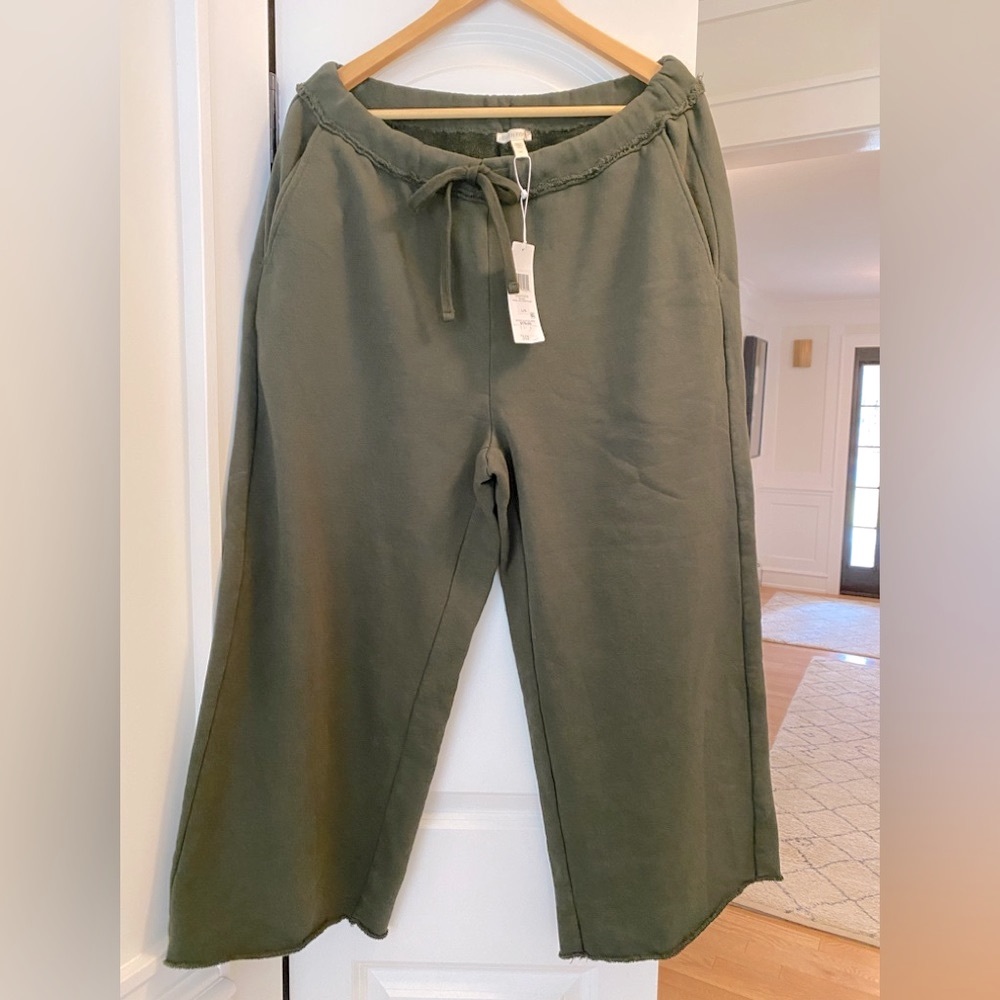 Eileen Fisher Size LG 100% Organic Cotton Cropped French Terry Pant New